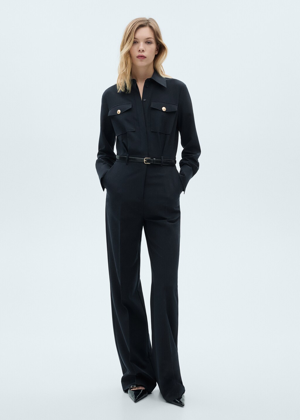 Straight-fit jumpsuit with belt - Dark Navy