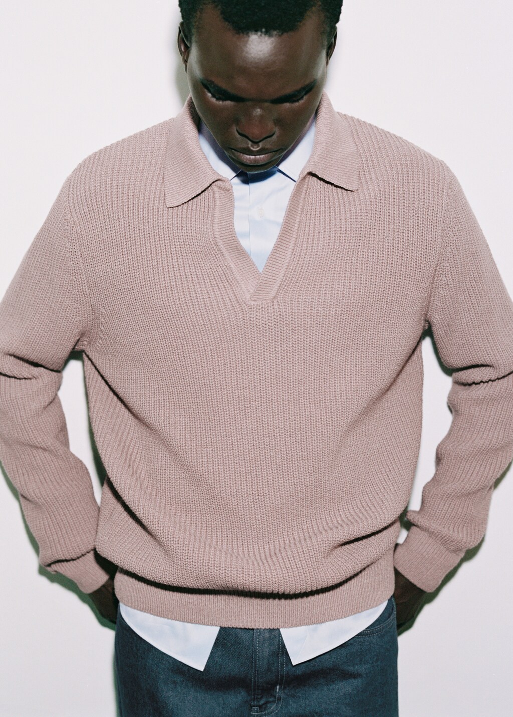 Cotton knitted polo shirt - Lavender