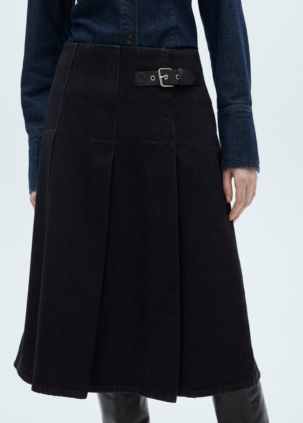 Rinse-wash midi-skirt with buckle - Open Blue