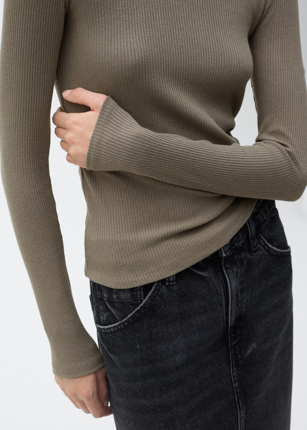 Ribbed long-sleeved t-shirt - Charcoal