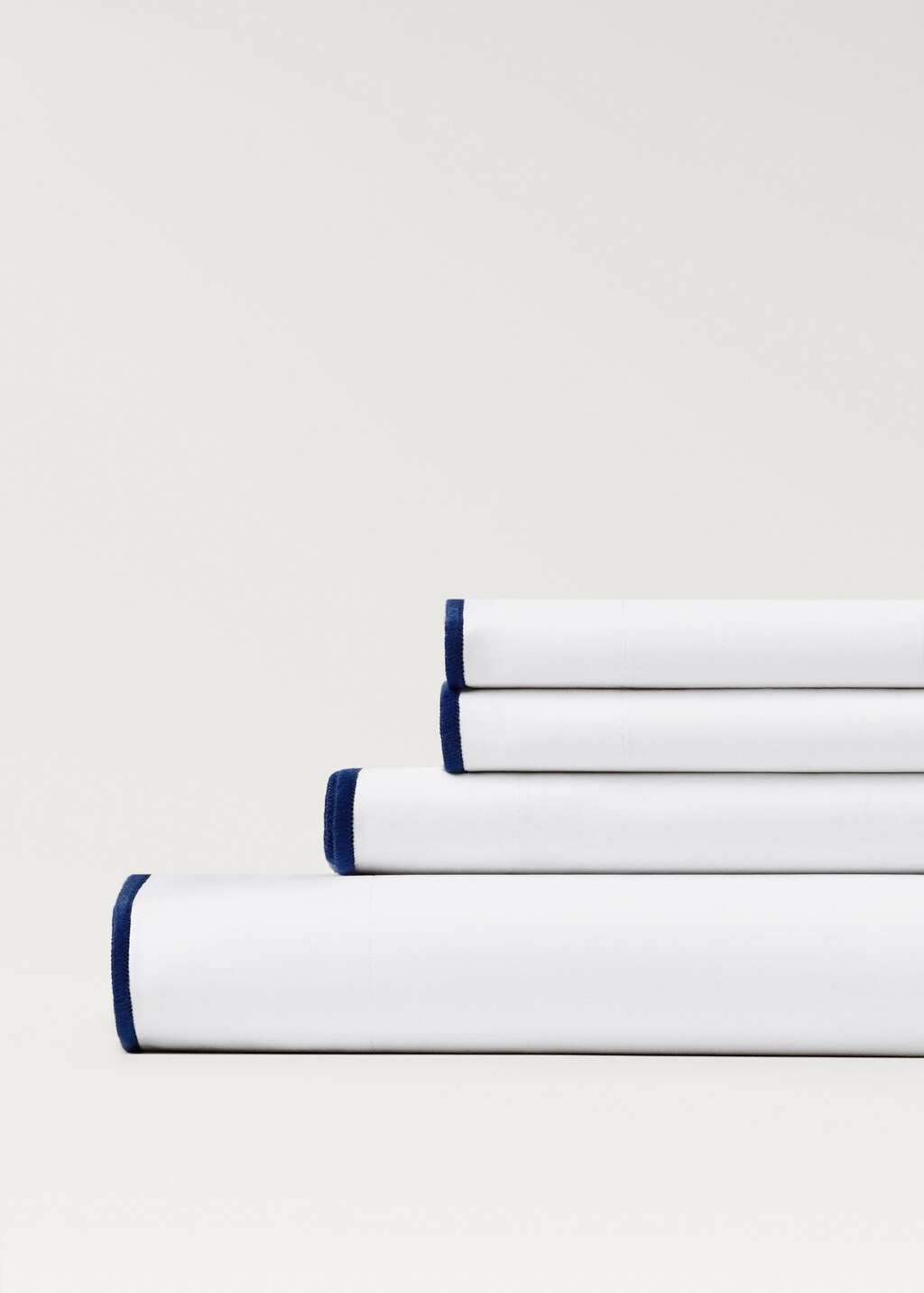 Cotton percale top sheet with contrasting overlock stitching for 180/200 cm bed - Blue