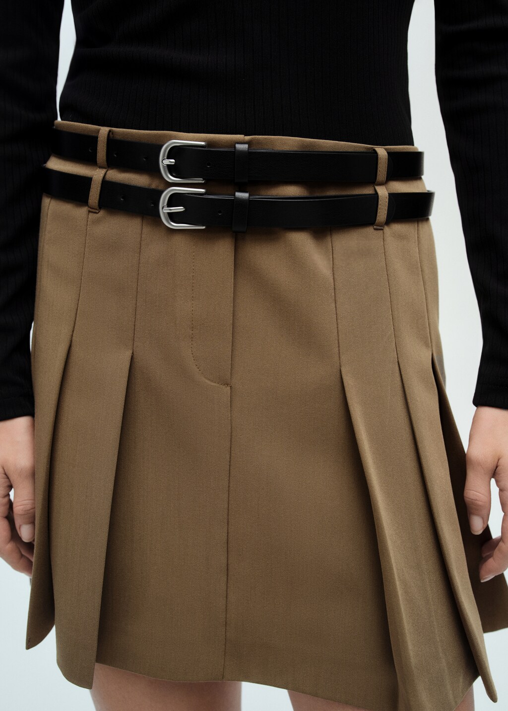 Combined short knitted dress - Beige