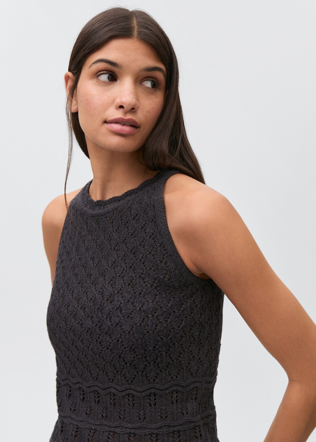 Broderie anglaise panel top - Charcoal