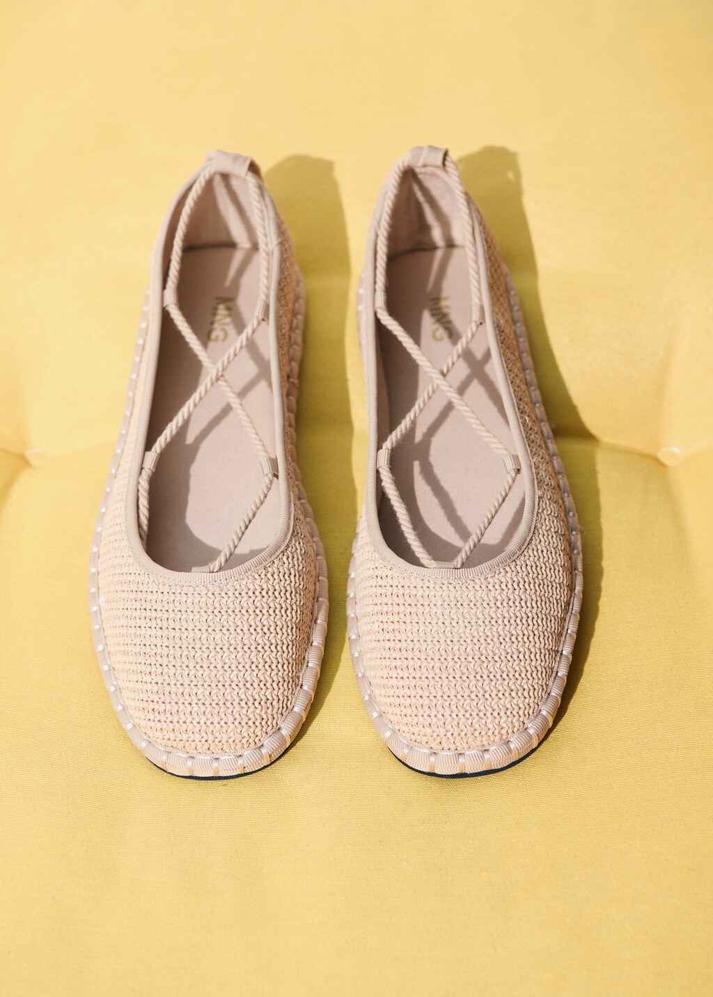 Knitted lace-up ballet flats - Beige