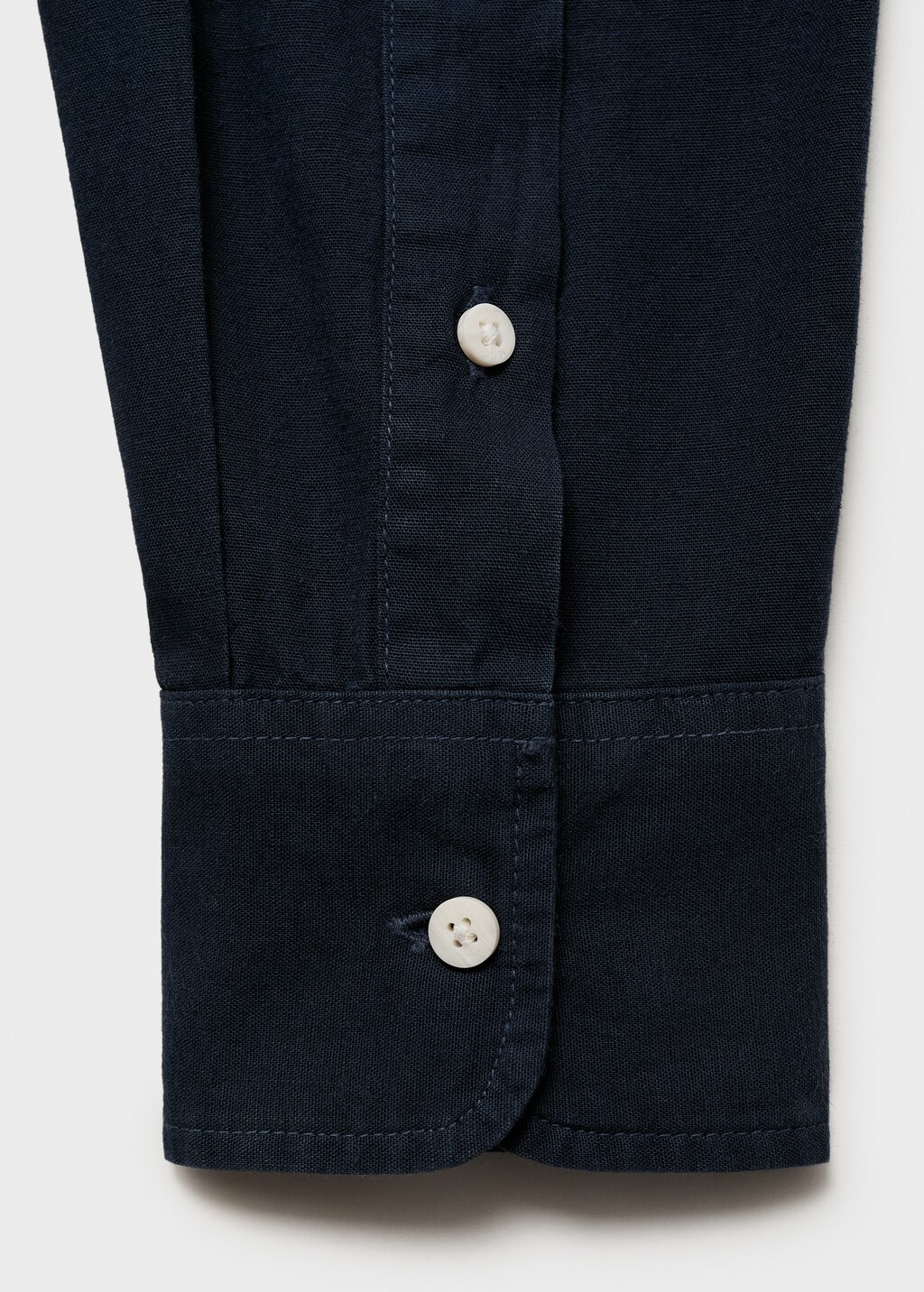 Cotton linen shirt with mandarin collar - Navy