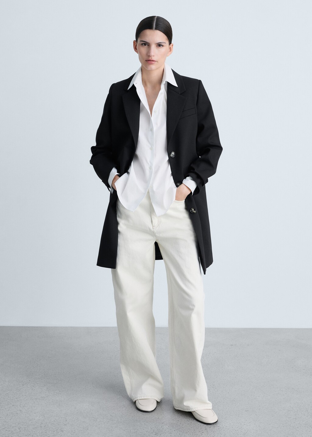 Cotton midi-coat with buttons - Black