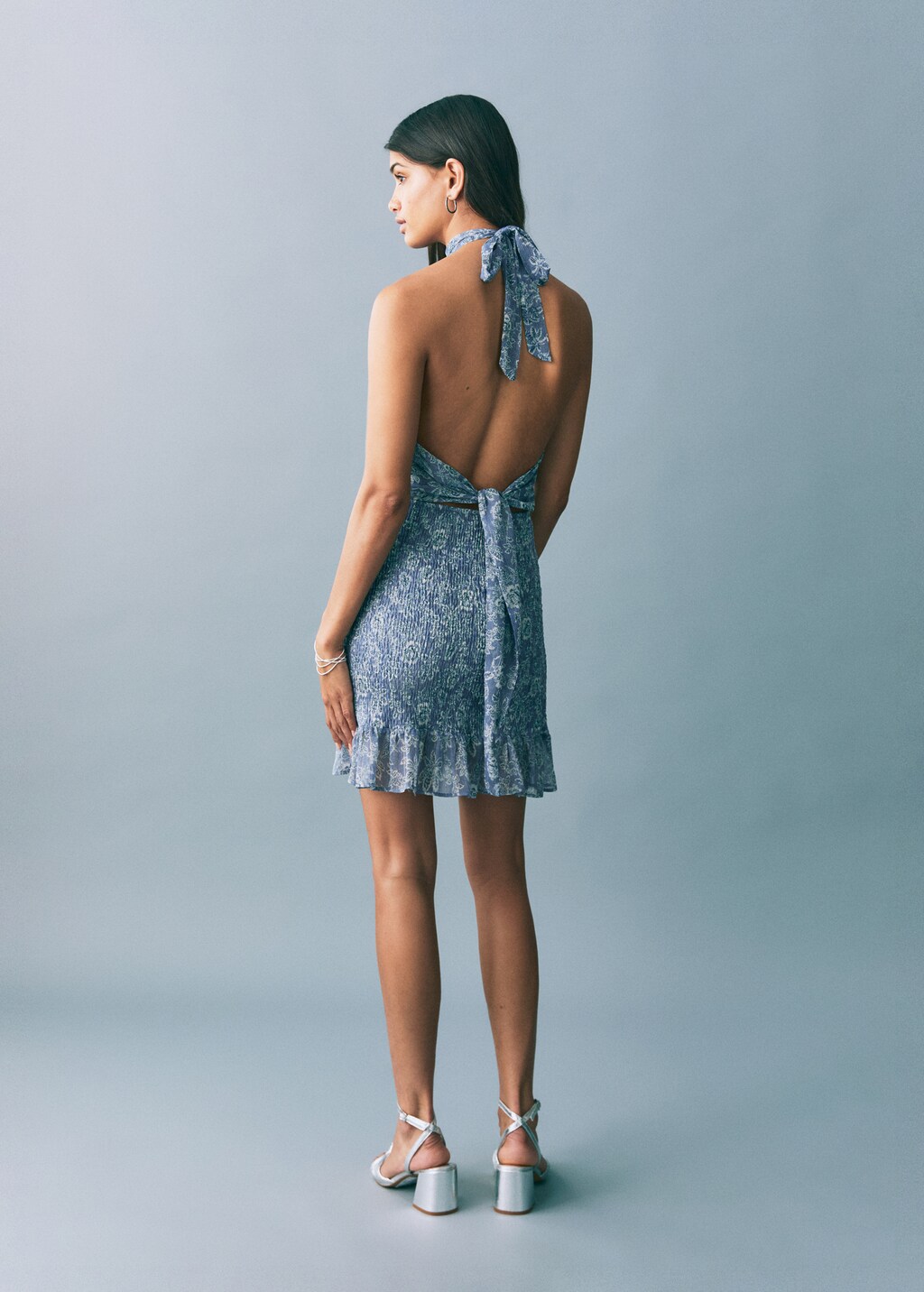Halter-neck printed dress - Sky Blue