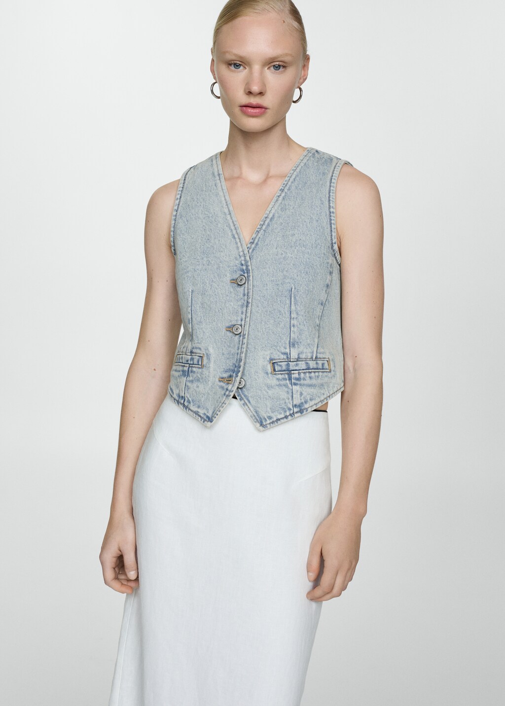 Denim gilet with seams - Sand