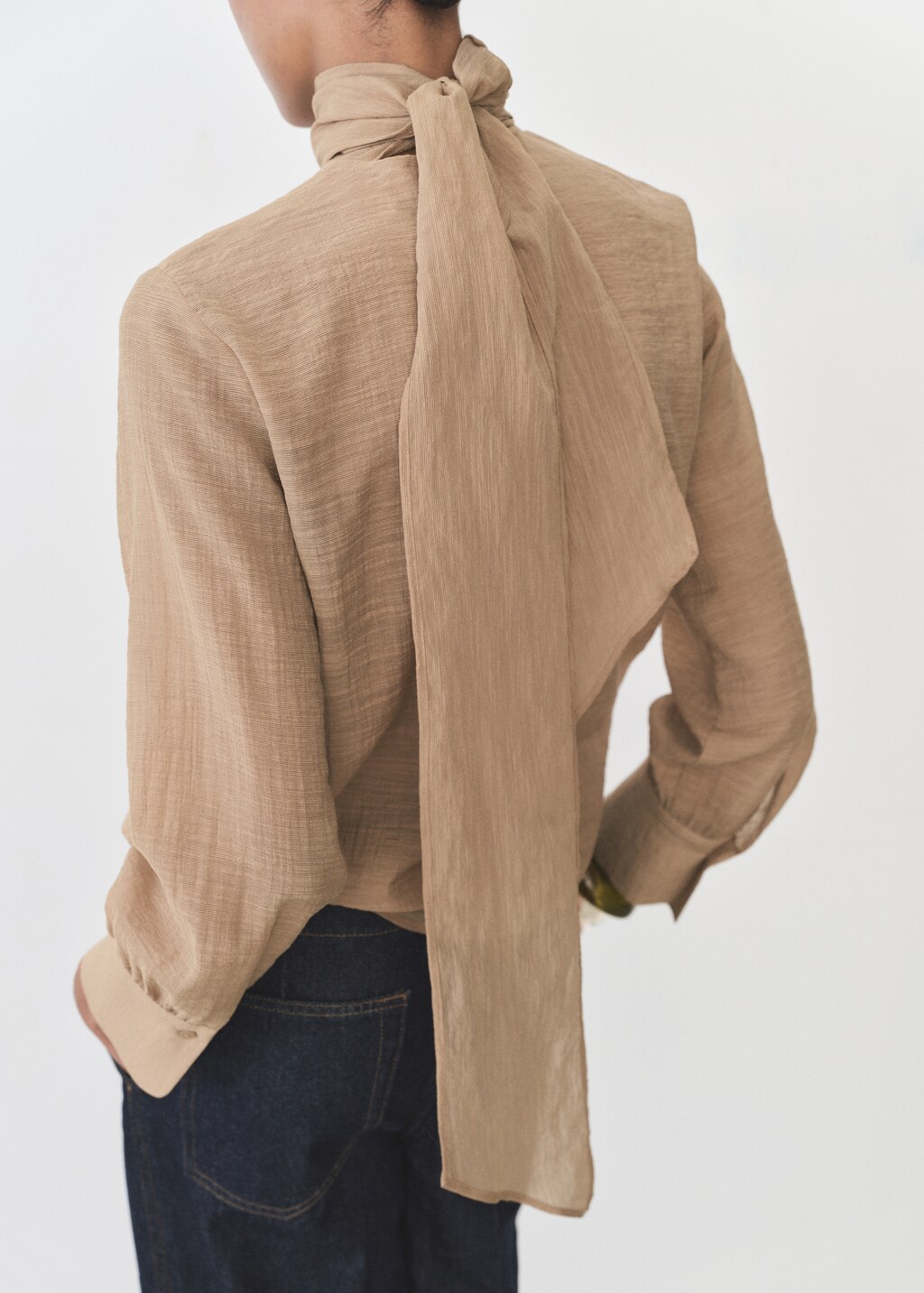 Textured blouse with bow - Brown