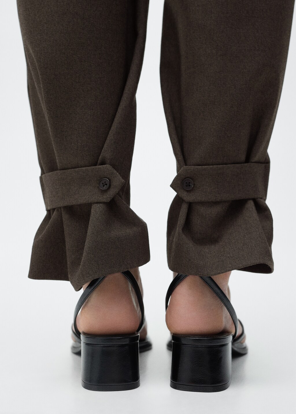 Buttoned-hem wideleg trousers - Brown
