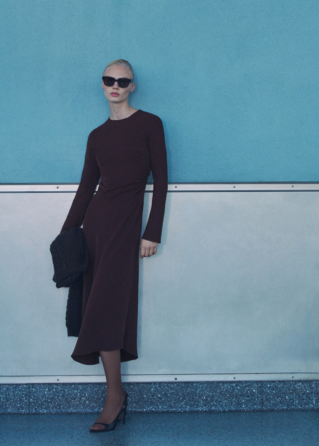 Midi-dress with draped waist - Brown