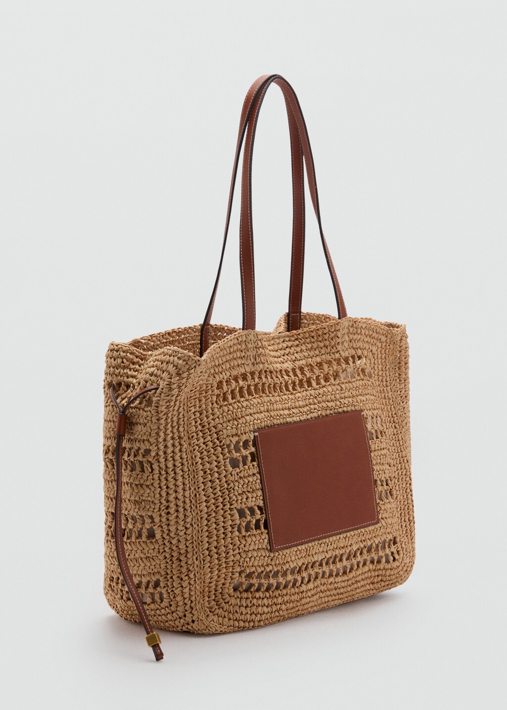 Natural fibre shopper bag - Leather