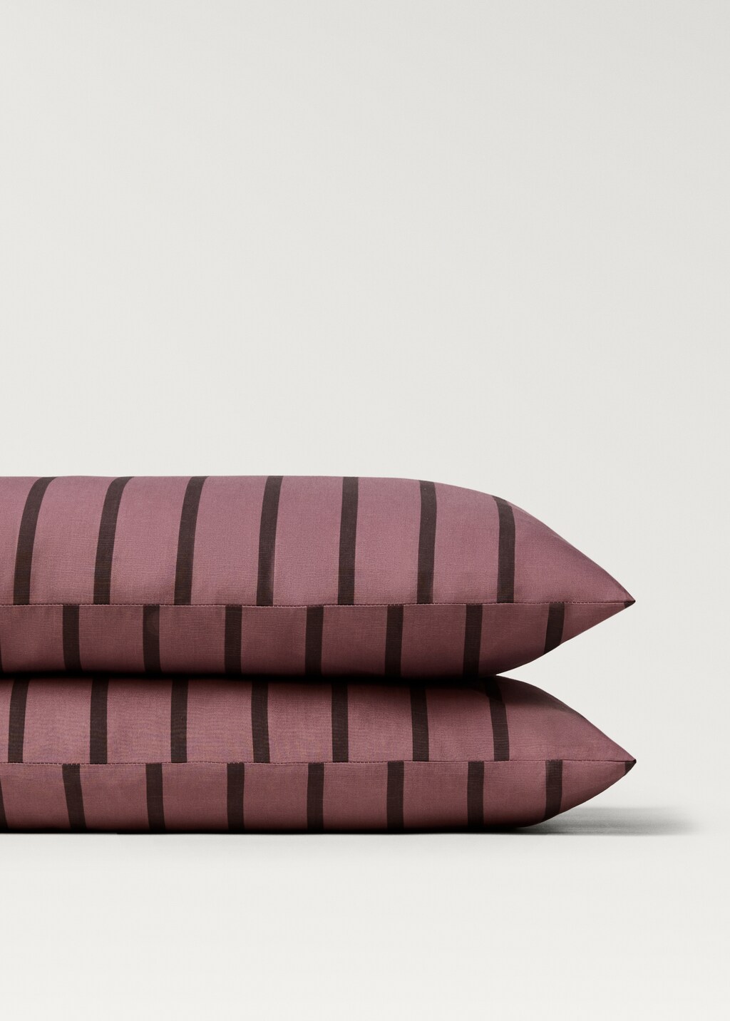 Cotton percale multi-striped pillowcase, 50x75 cm - Khaki