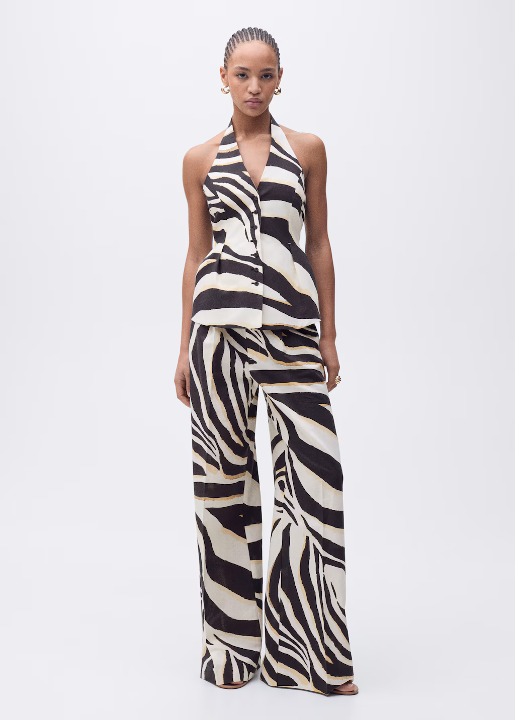 Zebra-print linen-blend waistcoat - Beige