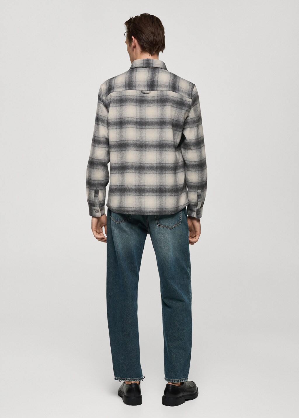 Plaid wool overshirt with pockets - Grey