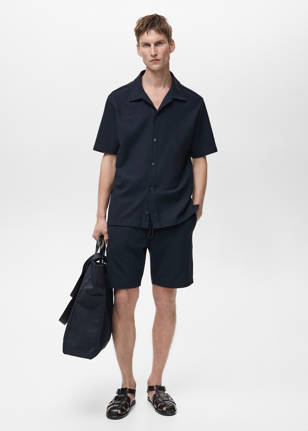 Structured knitted polo shirt - Dark Navy