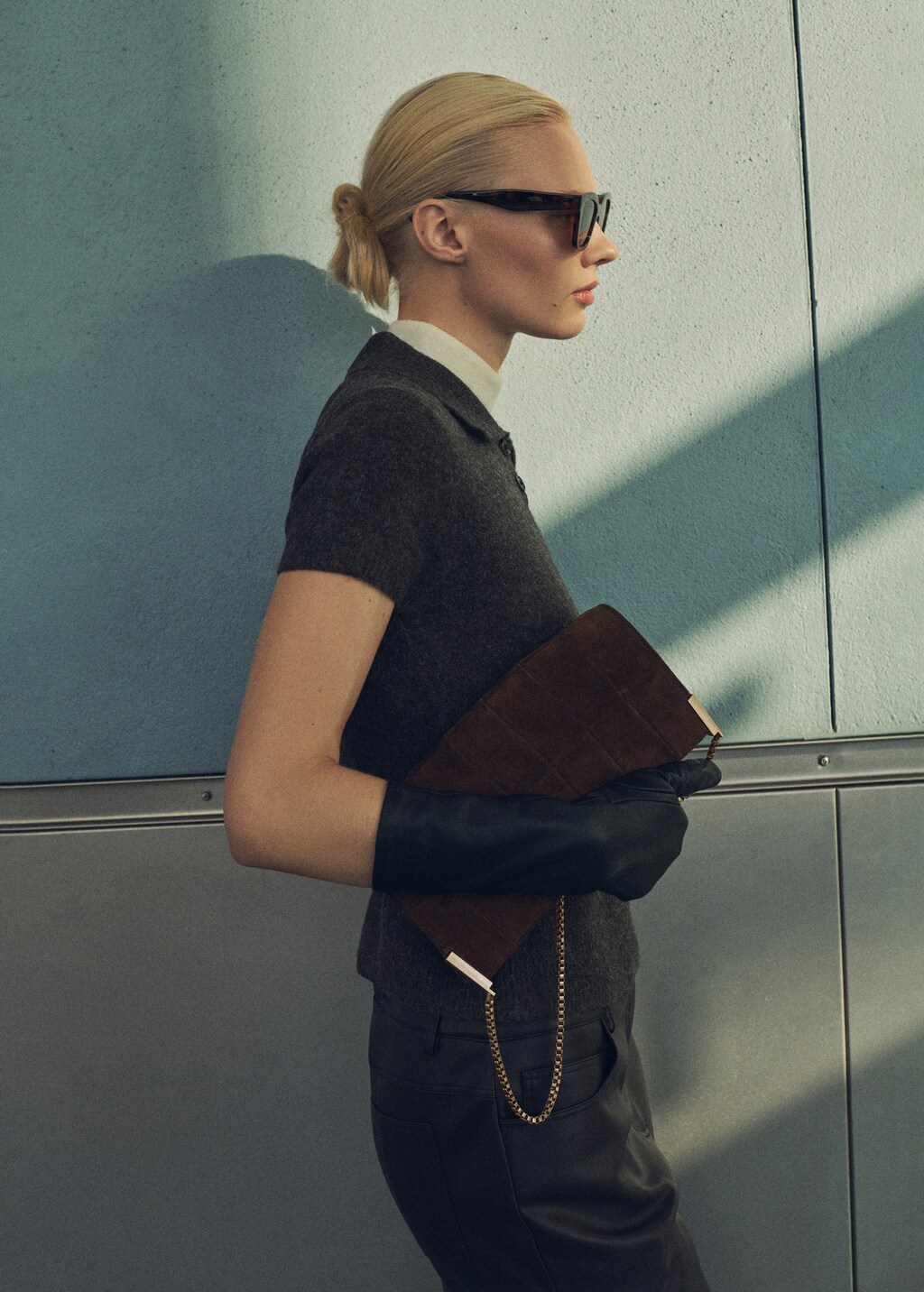 Chain suede bag - Chocolate