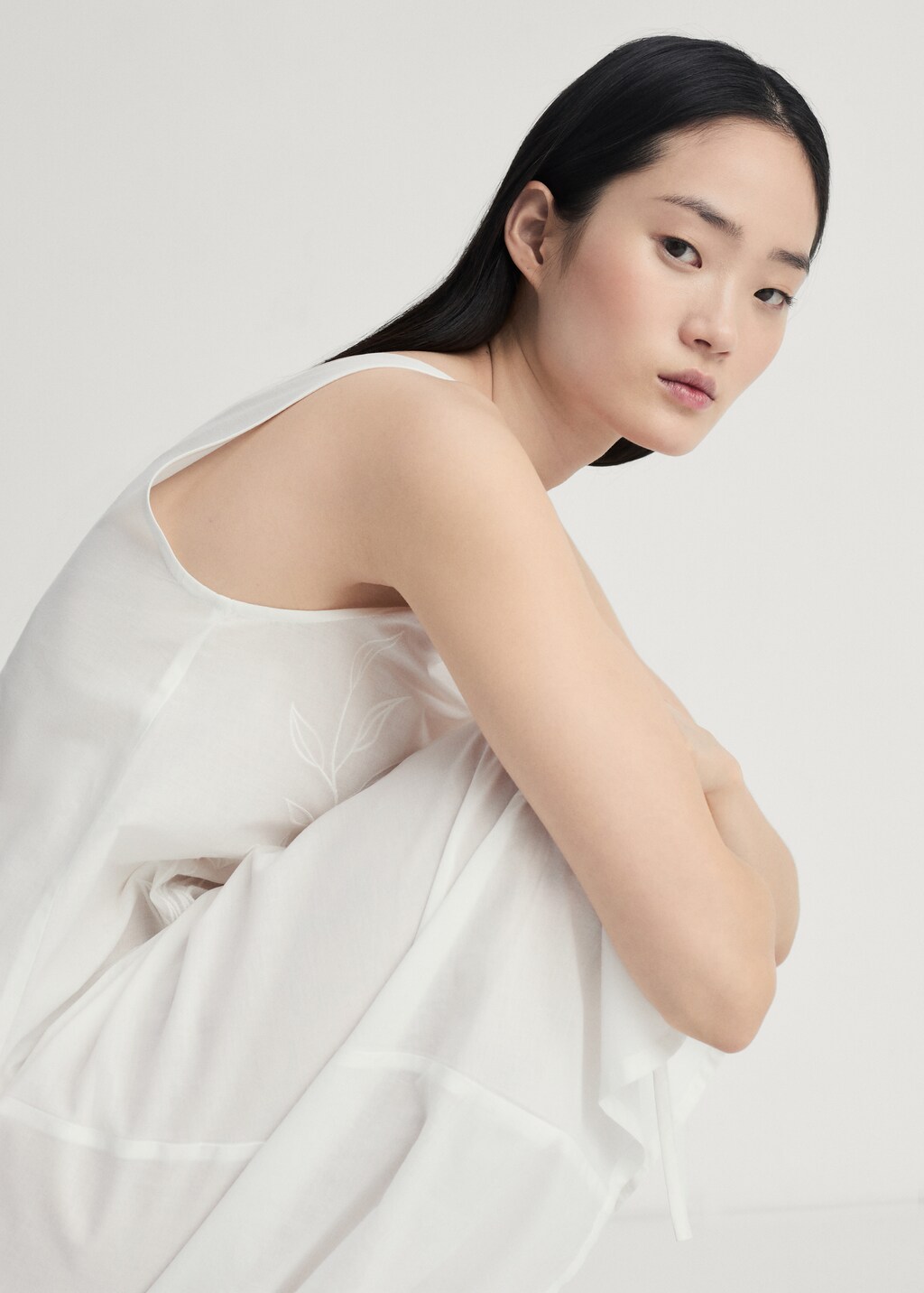 Embroidered cotton nightgown - White