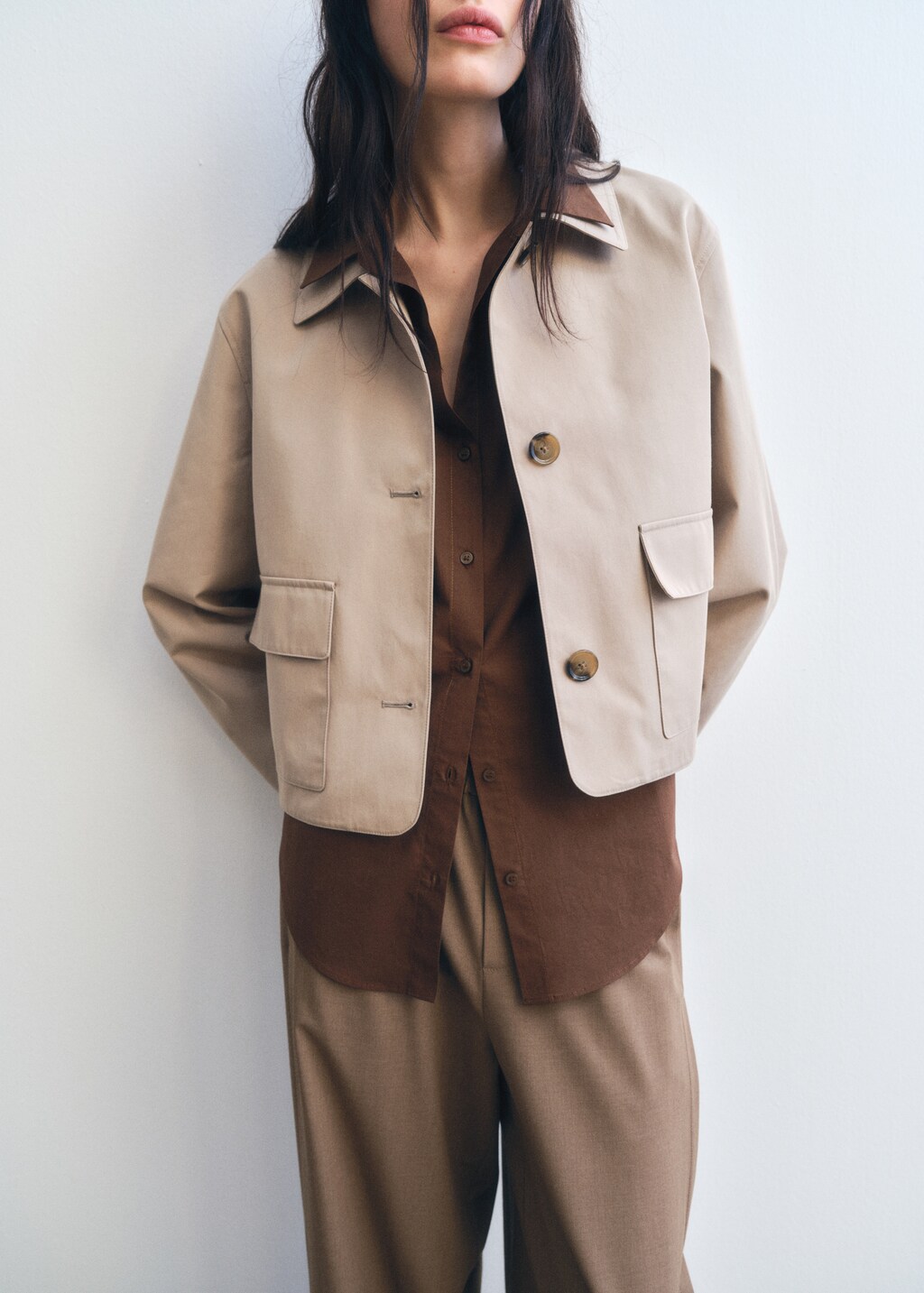 Cotton jacket with pockets - Khaki