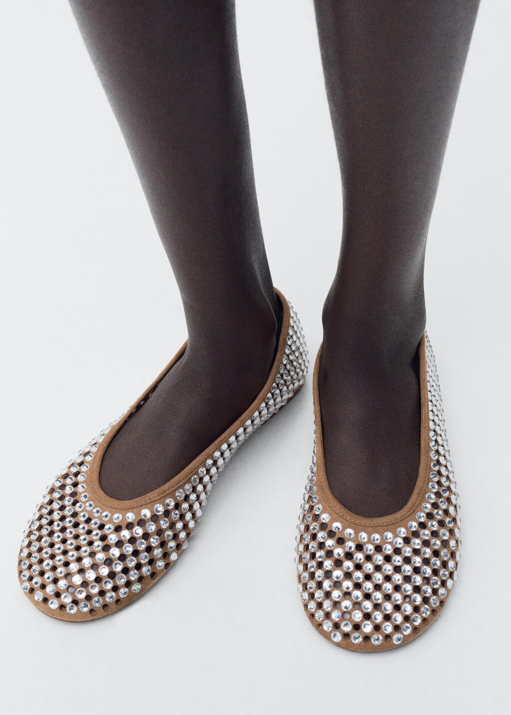 Rhinestone die-cut ballet flats - Beige