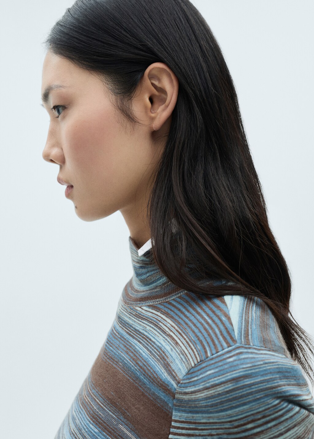 Stand-collar striped sweater - Blue