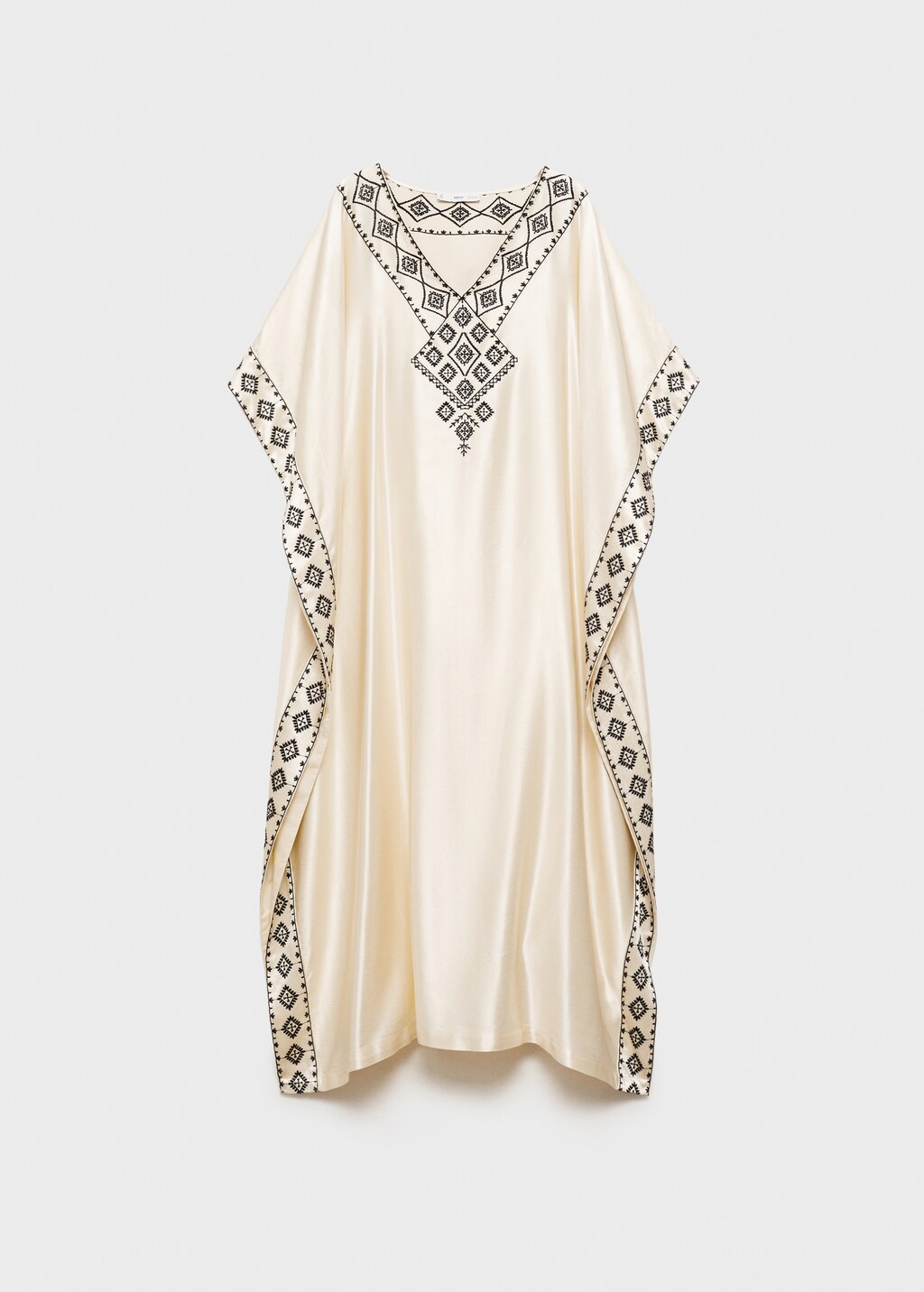 Embroidered satin caftan - Ecru
