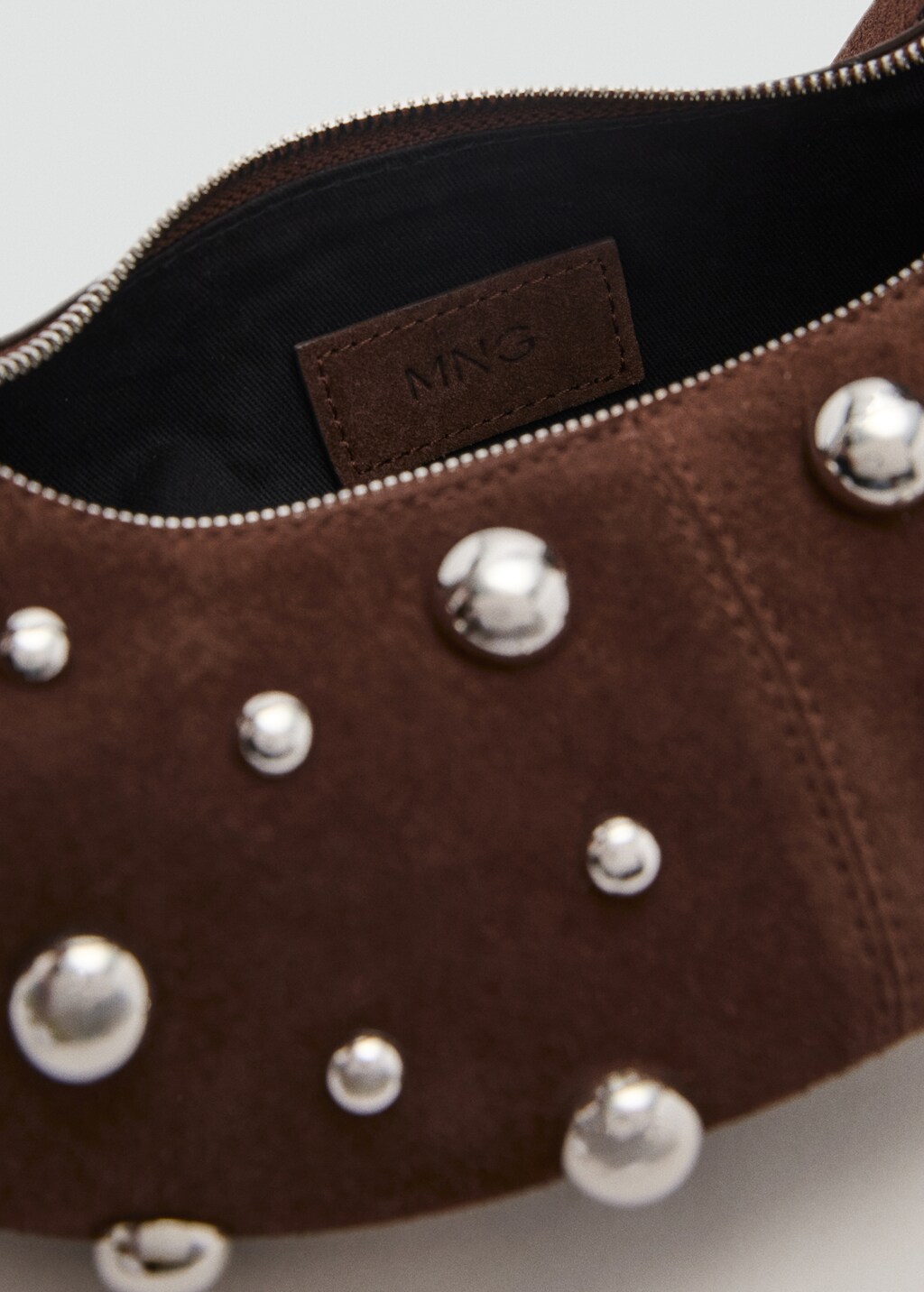 Leather handbag with metallic-balls appliqué - Chocolate