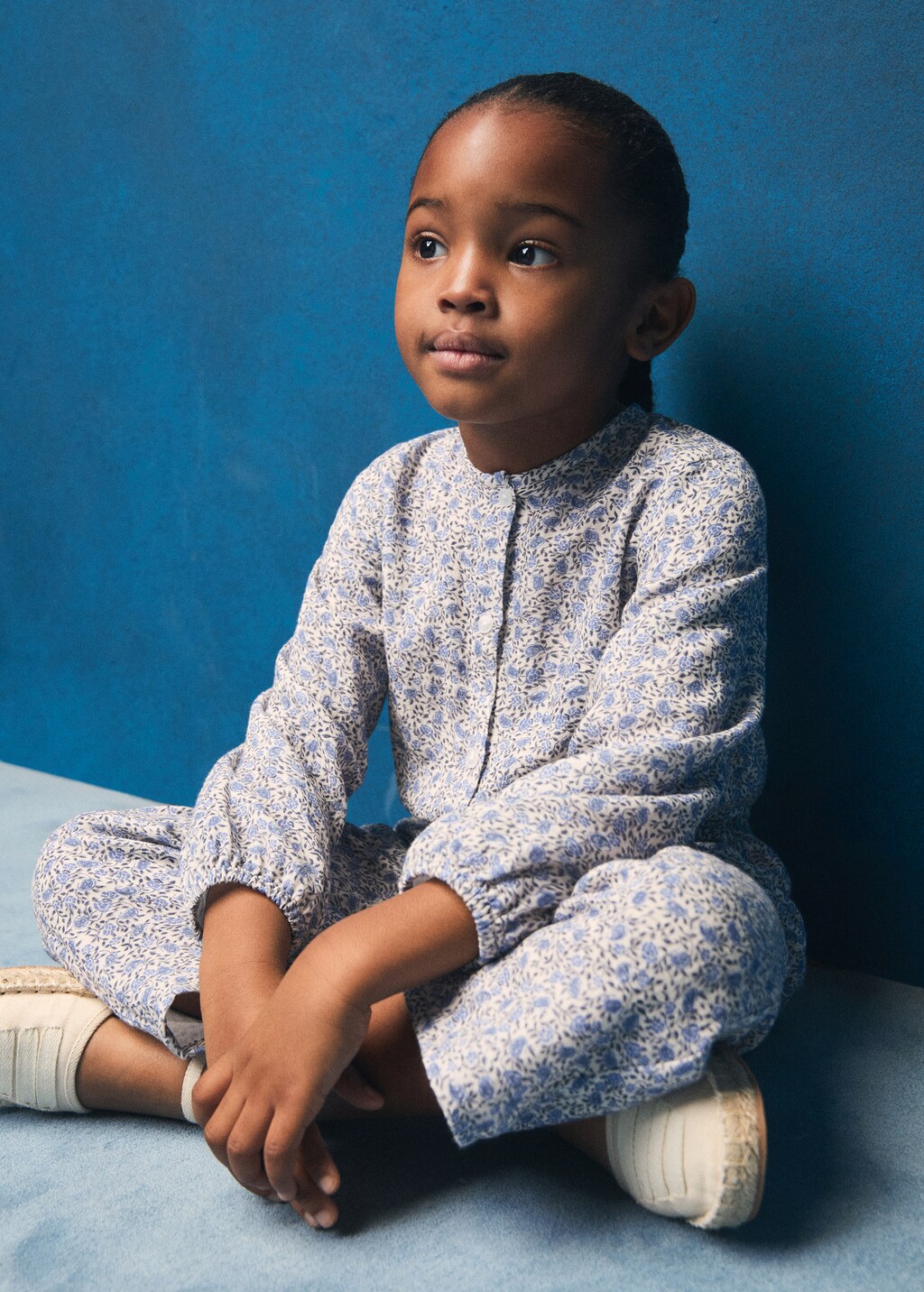 Floral-print cotton jumpsuit - Indigo Blue