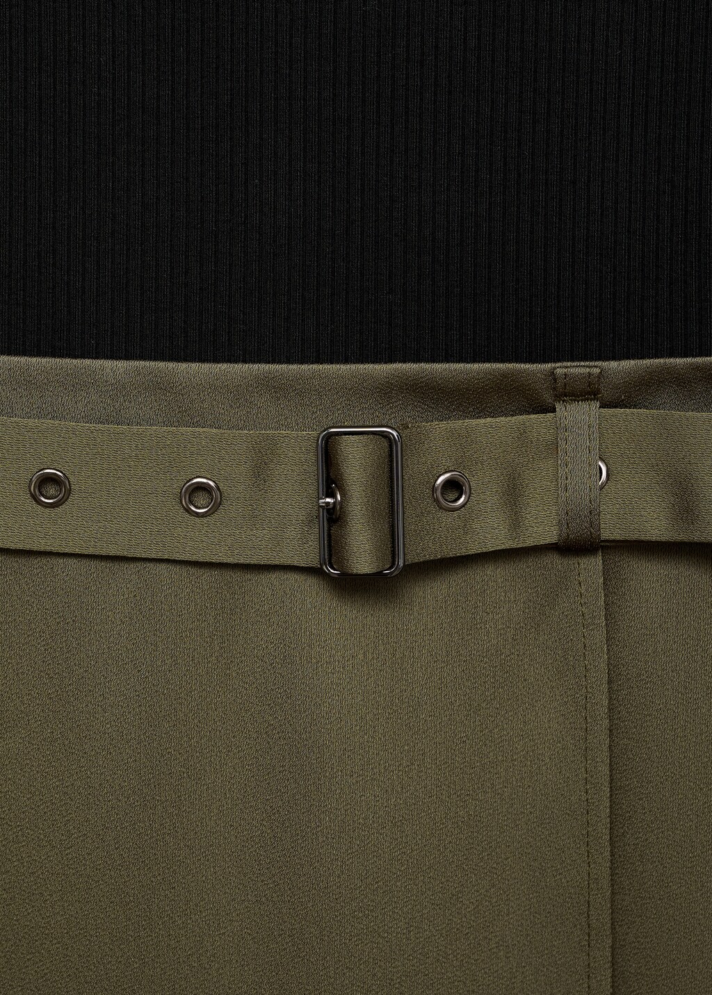 Combined woven dress with belt - Khaki