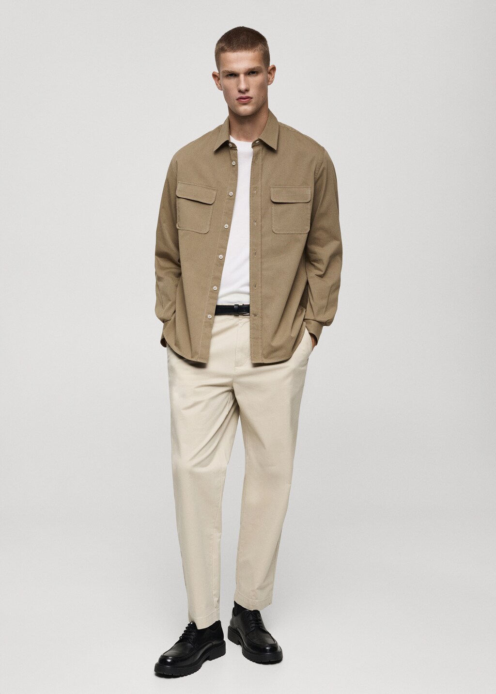 Twill cotton overshirt with pockets - Off White