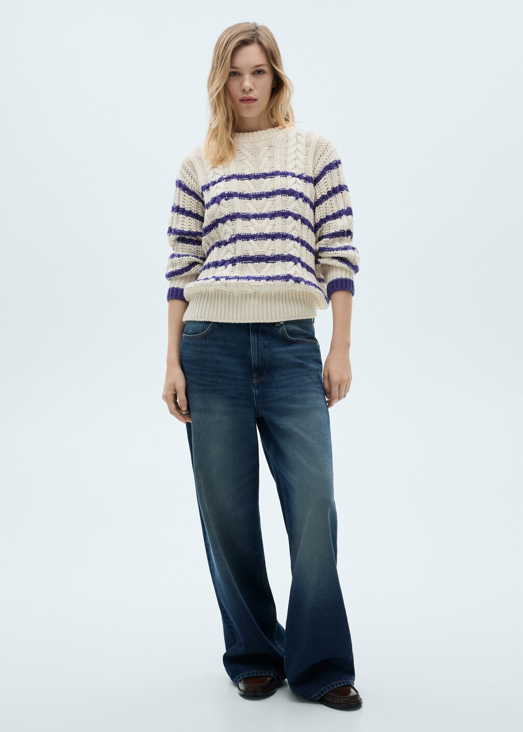 Striped braided sweater - Ecru