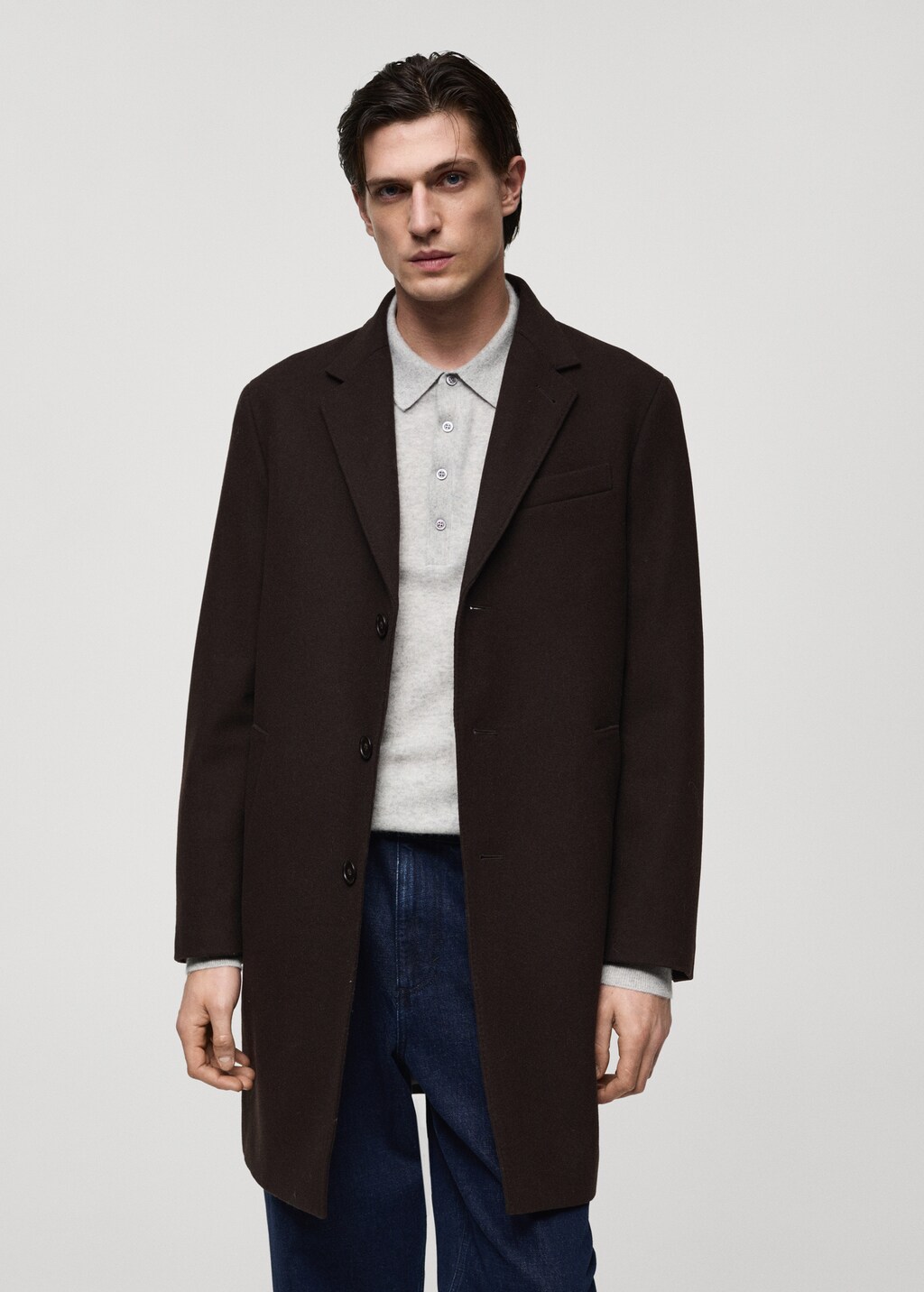 Long recycled wool coat - Medium Brown