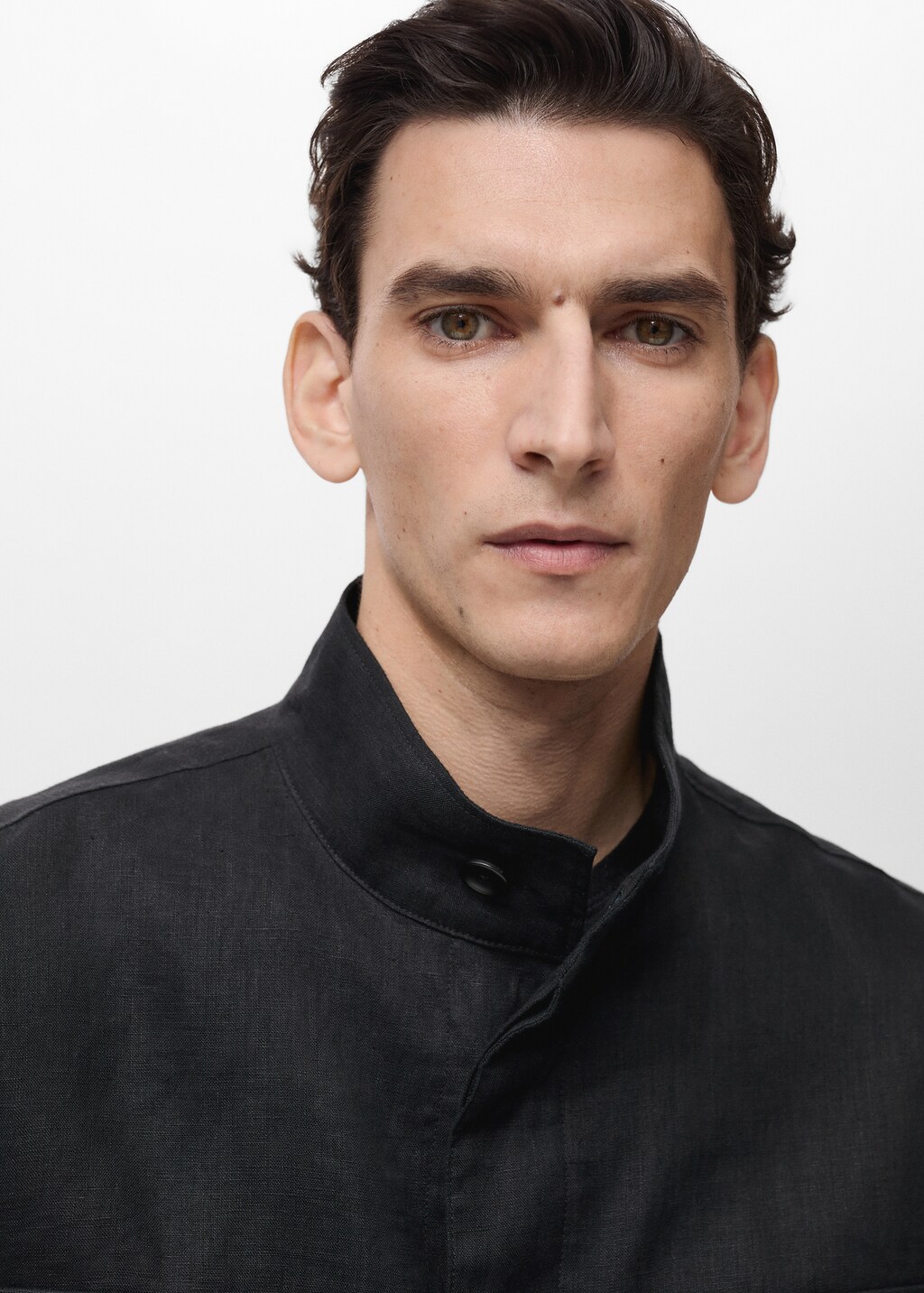 100% linen turtleneck jacket - Khaki