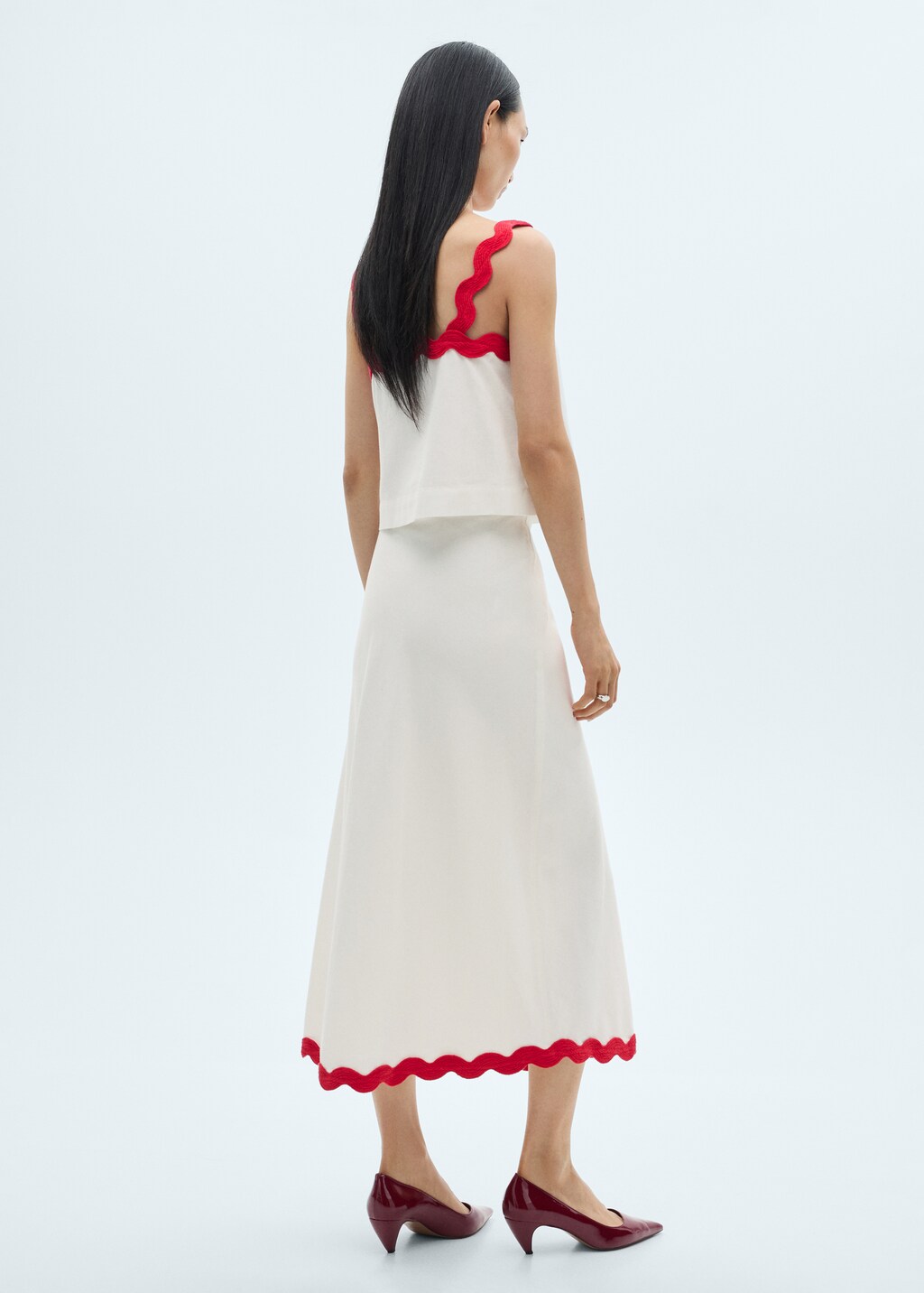 Midi-skirt with contrasting trim - White