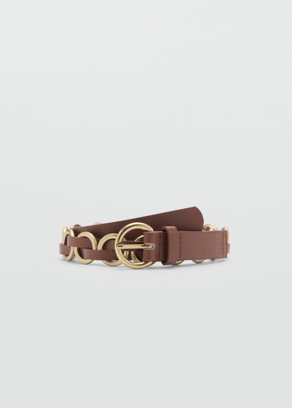 Combined belt with metal rings - Brown