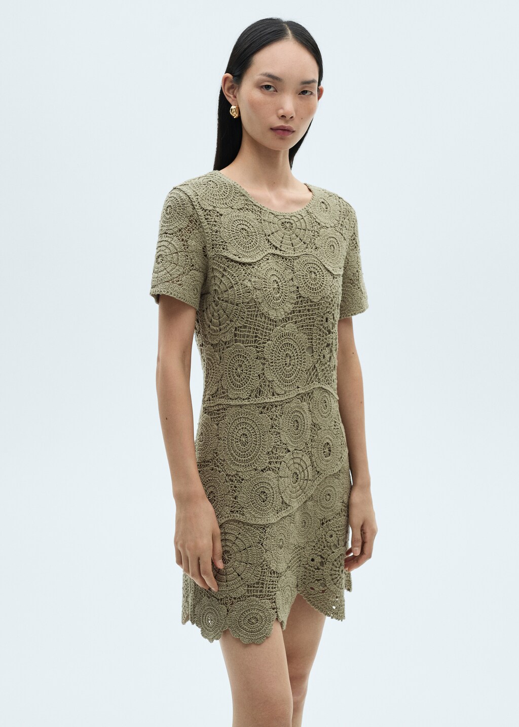 Crochet knitted dress - Khaki