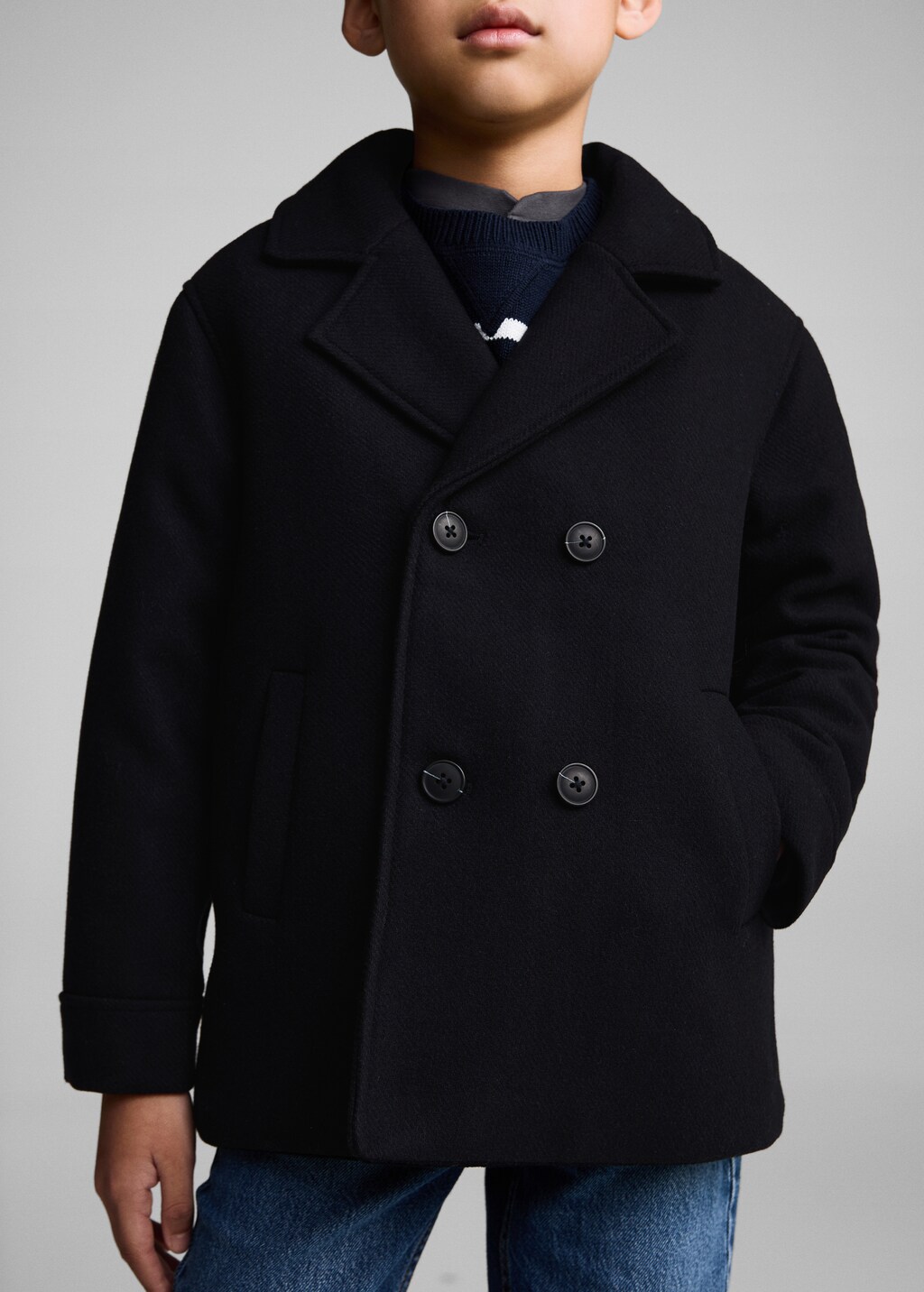 Buttoned wool coat - Dark Navy