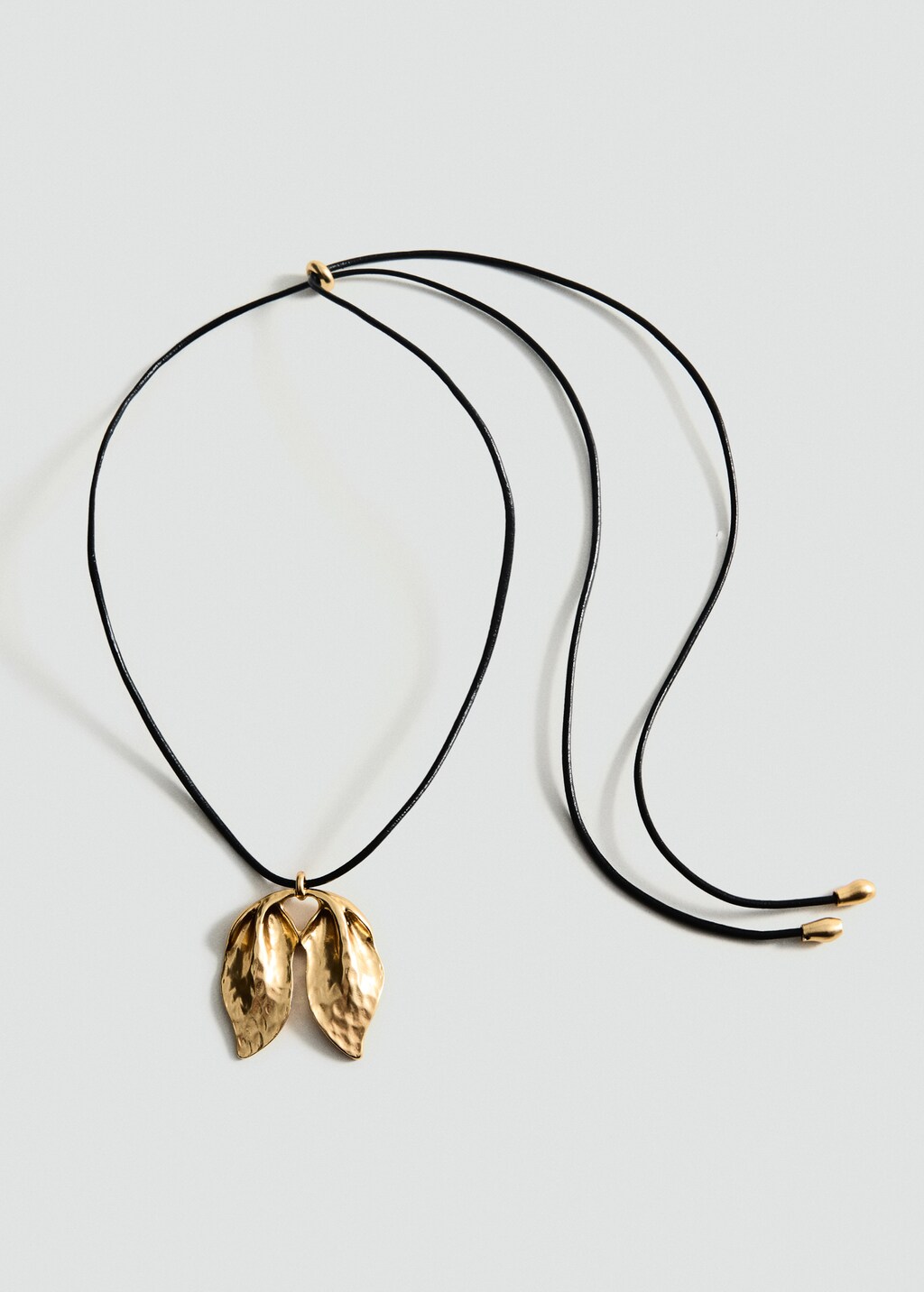 Textured-leaves pendant necklace - Gold