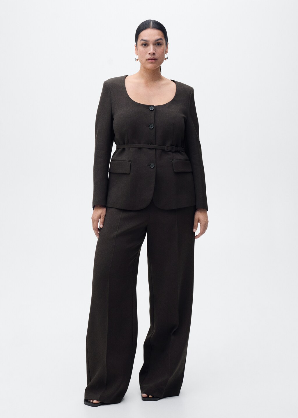 Suit jacket with belt - Chocolate