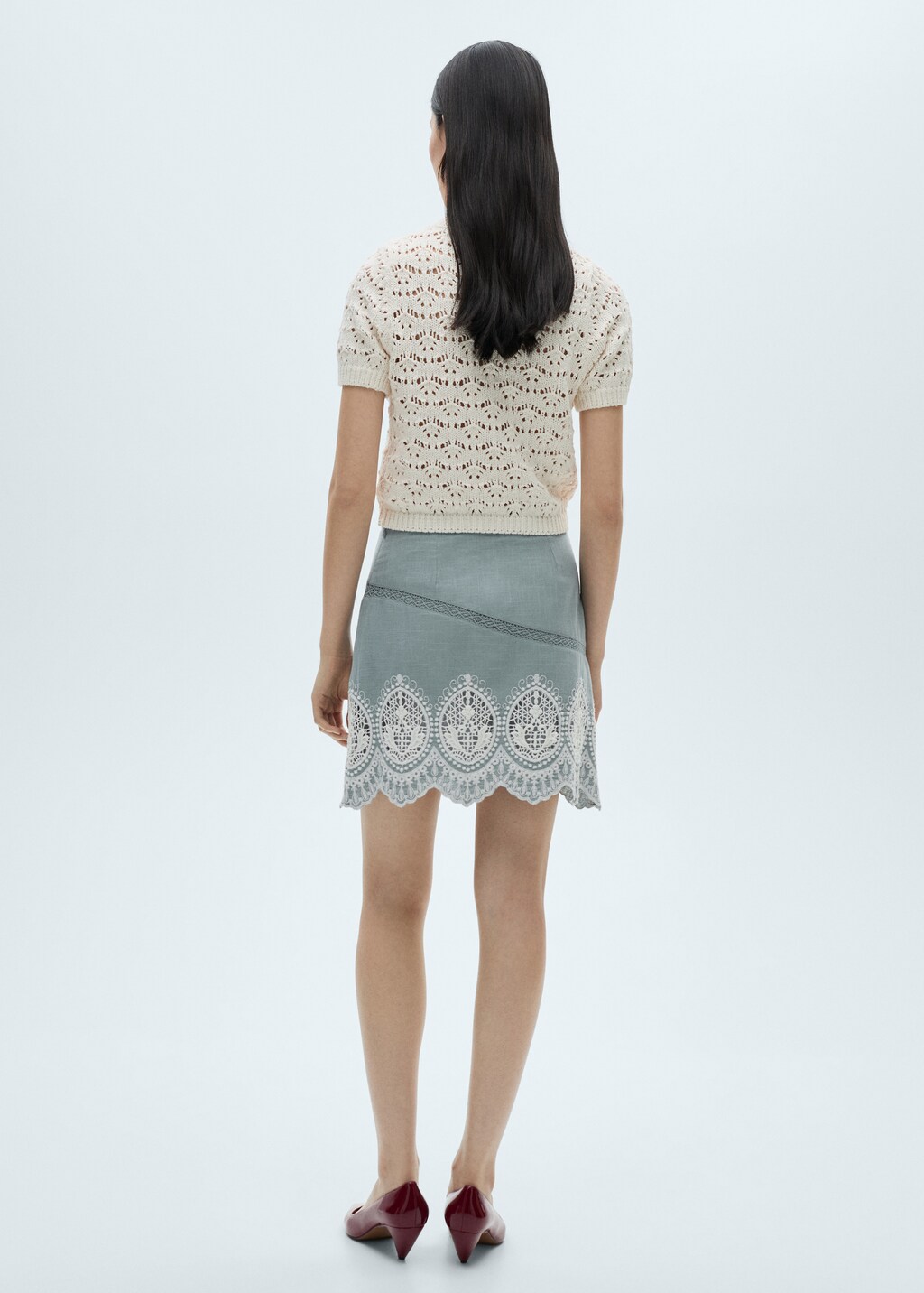 Cotton skirt with embroidered hem - Blue
