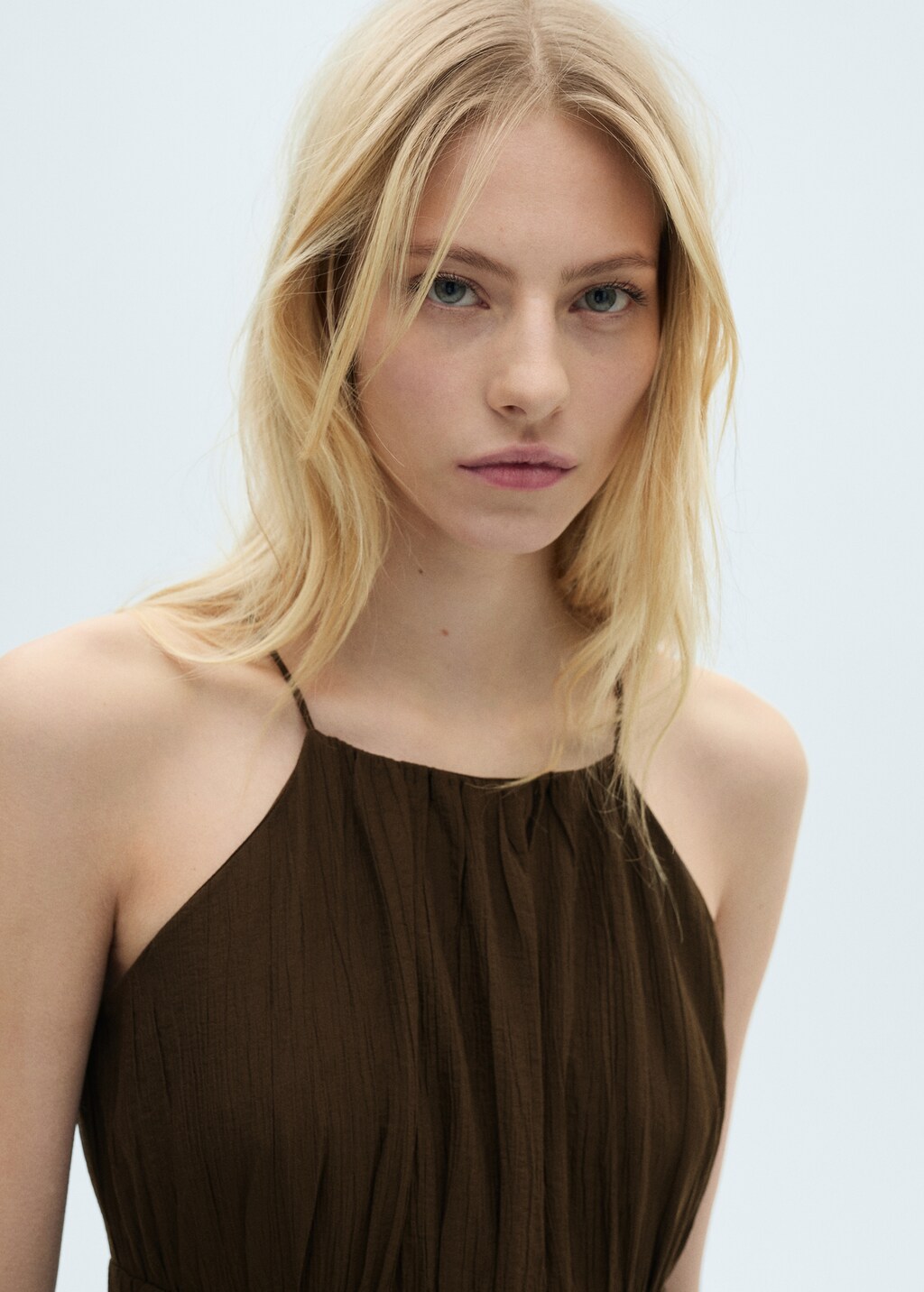 Midi-dress with gathered waist - Brown