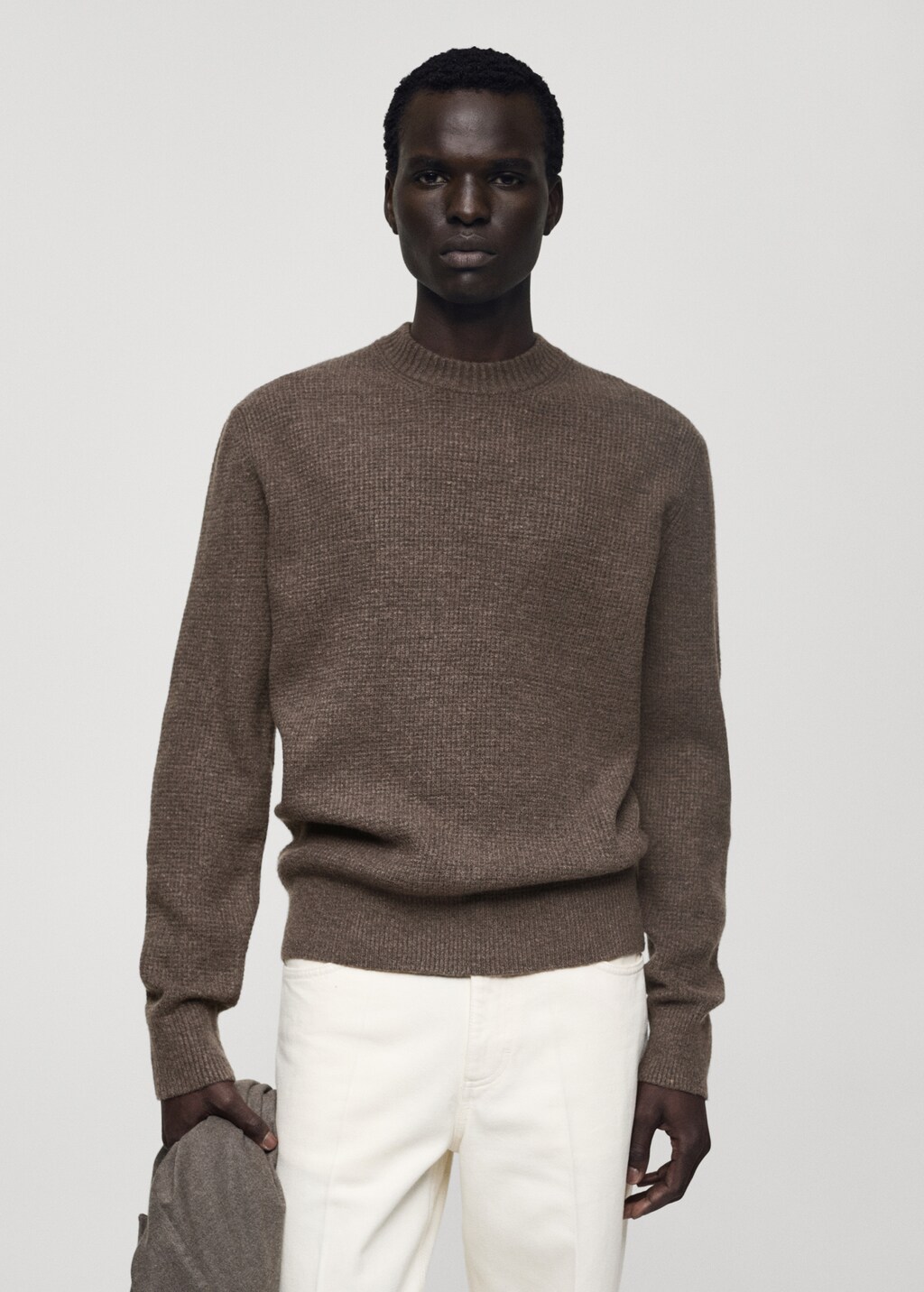 Knitted sweater with check structure - Off White
