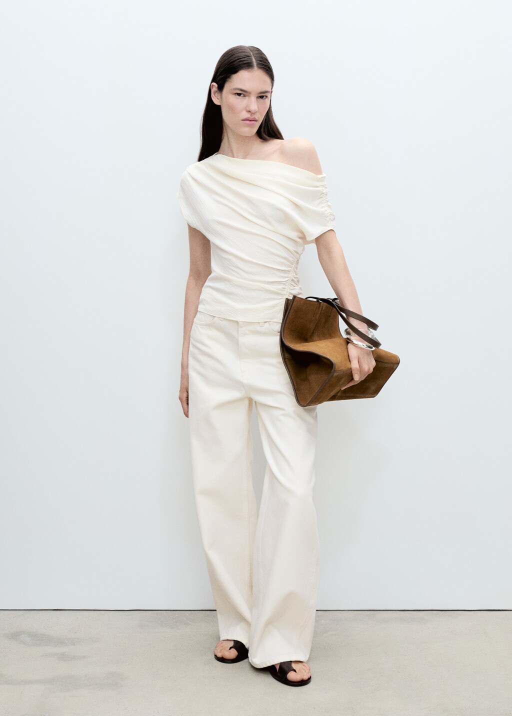 Asymmetric ruched top - Caramel