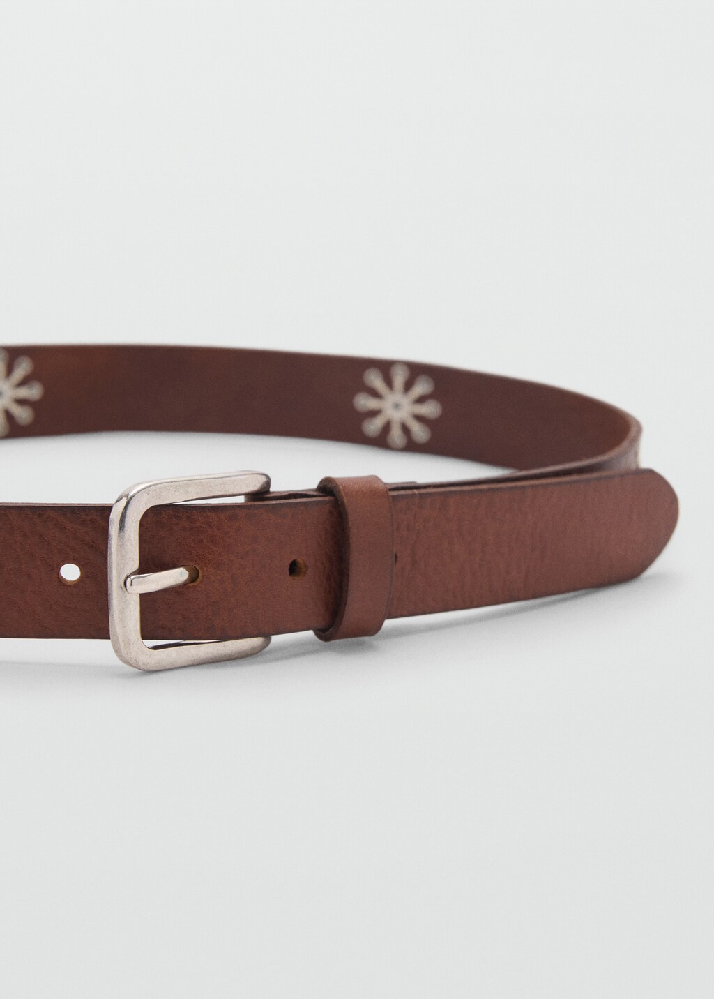 Leather belt with embroidered details - Brown