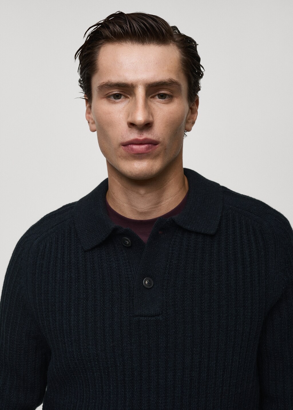 Ribbed polo-neck sweater - Dark Navy