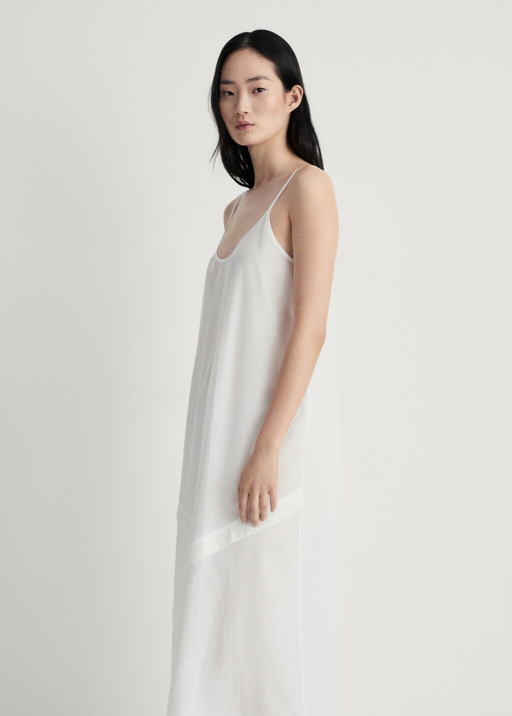 Cotton spaghetti-strap nightgown - White