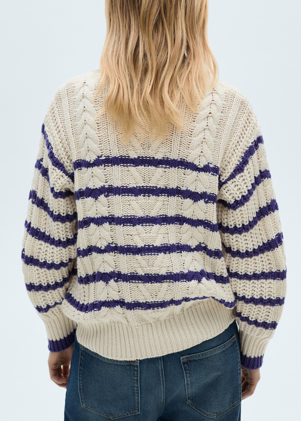 Striped braided sweater - Ecru