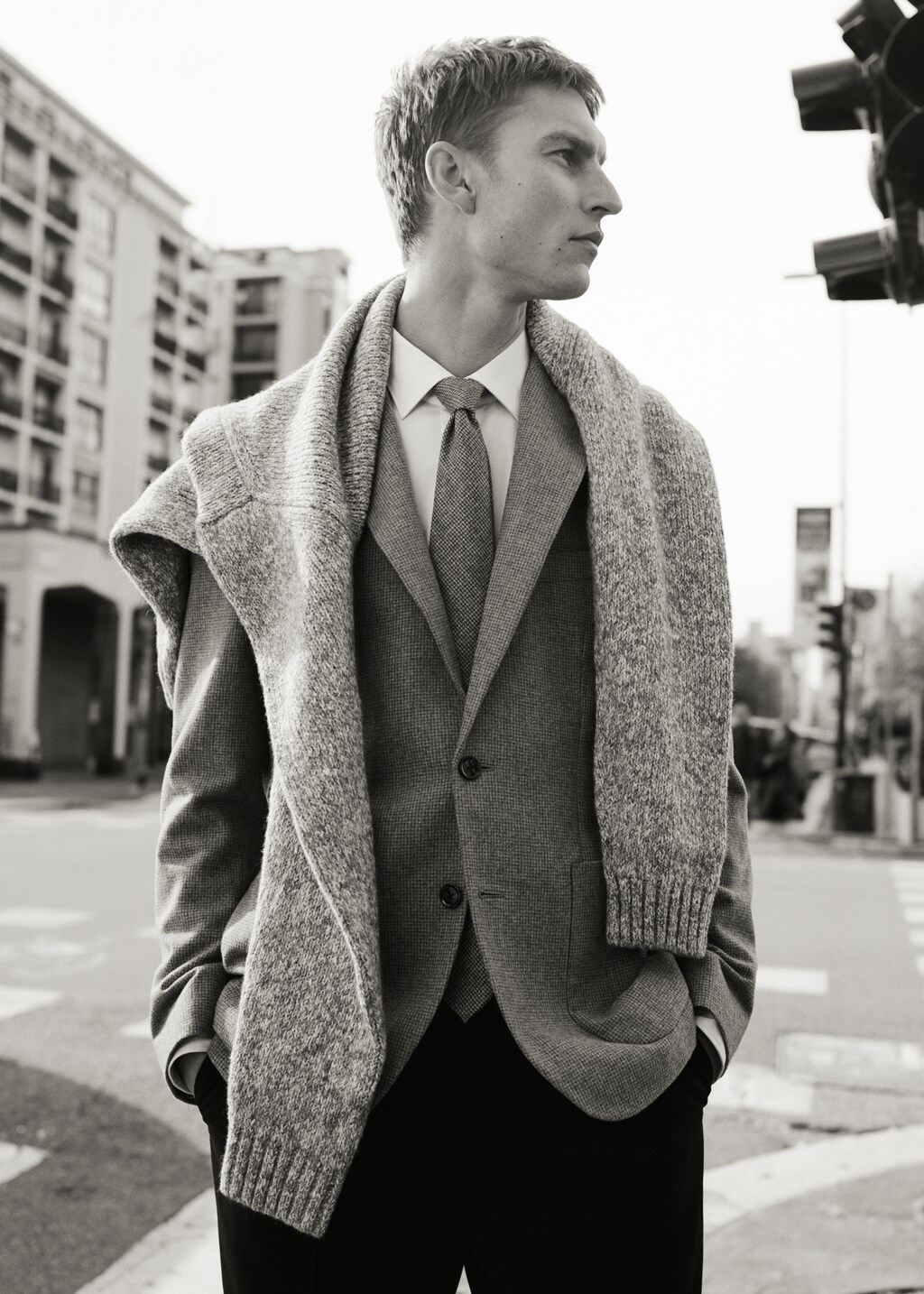 Slim-fit micro-houndstooth wool jacket - Grey