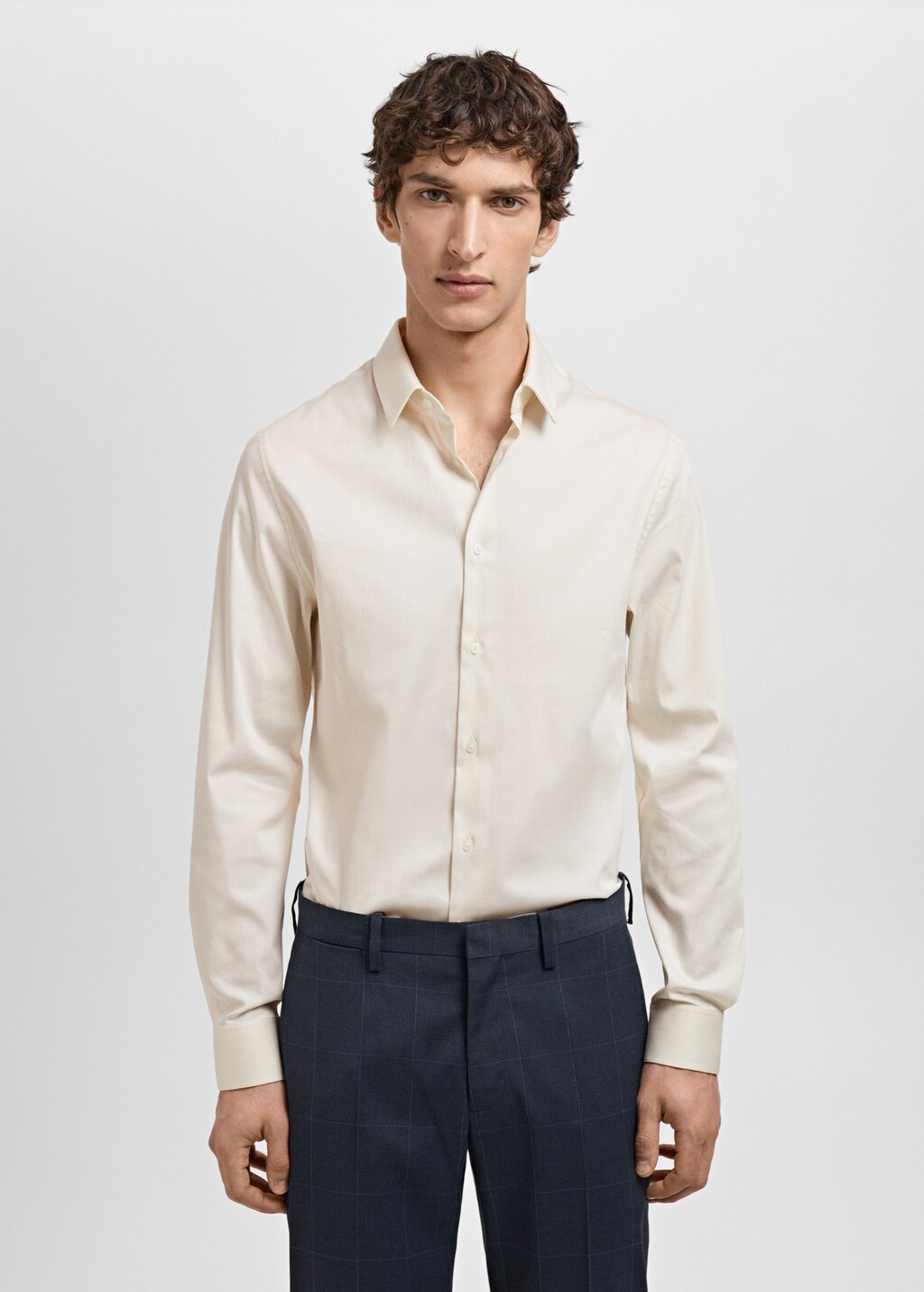 Super slim fit cotton stretch suit shirt - Brown