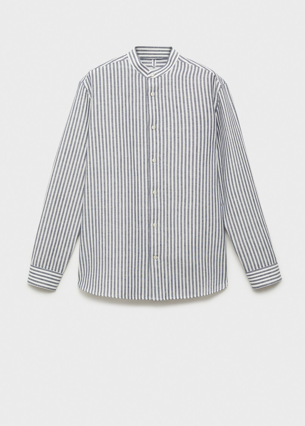 Striped mandarin-collar linen shirt - Dark Navy